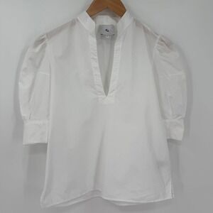 G. Label by Goop White Puff Sleeve V-Neck Cotton Blouse Italy Women Size 2
